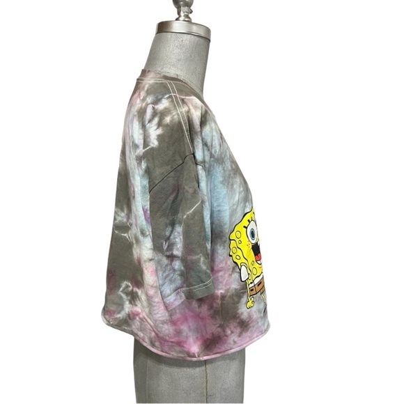 Nickelodeon Cropped Graphic Short Sleeve Tee Sponge Bob & Patrick on tie dye L - Picture 3 of 6